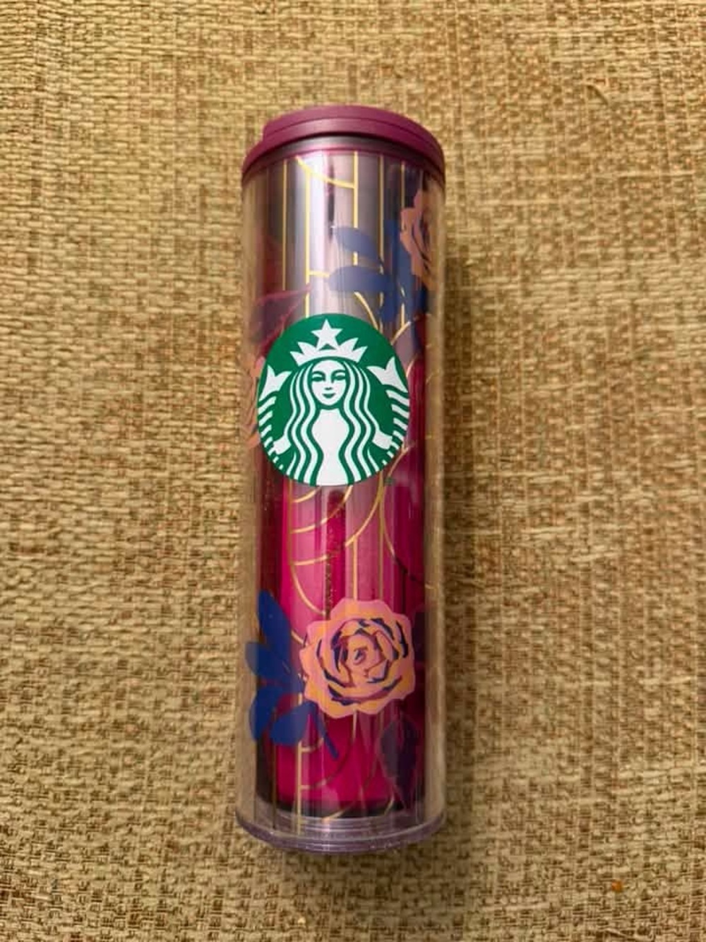 Starbucks Pink Floral Travel Tumbler with Green Logo